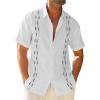 Runcati Mens Linen Shirt Guayabera Cuban Short Sleeve Button Down Cotton Summer Beach Hippie Shirts(White)