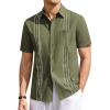 Runcati Mens Linen Shirt Guayabera Cuban Short Sleeve Button Down Summer Beach Hippie Shirts(Army Green)