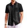 Runcati Mens Linen Shirt Guayabera Cuban Short Sleeve Button Down Summer Beach Hippie Shirts(Black)