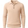 Runcati Mens Long Sleeve Polo Sweater Knit Polos V Neck Casual Dress Button Collared Pullover Sweaters(Beige)