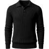 Runcati Mens Long Sleeve Polo Sweater Knit Polos V Neck Casual Dress Button Collared Pullover Sweaters(Black)