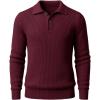 Runcati Mens Long Sleeve Polo Sweater Knit Polos V Neck Casual Dress Button Collared Pullover Sweaters(Burgundy)