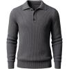 Runcati Mens Long Sleeve Polo Sweater Knit Polos V Neck Casual Dress Button Collared Pullover Sweaters(Dark Grey)
