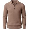 Runcati Mens Long Sleeve Polo Sweater Knit Polos V Neck Casual Dress Button Collared Pullover Sweaters(Khaki)