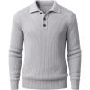 Runcati Mens Long Sleeve Polo Sweater Knit Polos V Neck Casual Dress Button Collared Pullover Sweaters(Light Grey)