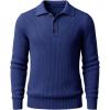 Runcati Mens Long Sleeve Polo Sweater Knit Polos V Neck Casual Dress Button Collared Pullover Sweaters(Navy)