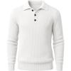 Runcati Mens Long Sleeve Polo Sweater Knit Polos V Neck Casual Dress Button Collared Pullover Sweaters(White)