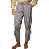 Runcati Mens Medieval Ankle Pants Renaissance Viking Navigator Pirate Pants Lace Up Striped Halloween Costume Trousers(Blue Gray)