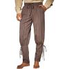 Runcati Mens Medieval Ankle Pants Renaissance Viking Navigator Pirate Pants Lace Up Striped Halloween Costume Trousers(Brown)