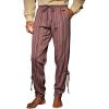 Runcati Mens Medieval Ankle Pants Renaissance Viking Navigator Pirate Pants Lace Up Striped Halloween Costume Trousers(Wine Red)