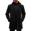 Runcati Mens Pea Coats Single Breasted Stand Collar Casual Slim Fit Trench Coat Mid Long Winter Overcoat with Pockets(Black)