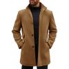 Runcati Mens Pea Coats Single Breasted Stand Collar Casual Slim Fit Trench Coat Mid Long Winter Overcoat with Pockets(Brown)