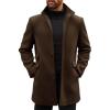 Runcati Mens Pea Coats Single Breasted Stand Collar Casual Slim Fit Trench Coat Mid Long Winter Overcoat with Pockets(Coffee)