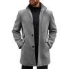 Runcati Mens Pea Coats Single Breasted Stand Collar Casual Slim Fit Trench Coat Mid Long Winter Overcoat with Pockets(Gray)
