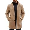 Runcati Mens Pea Coats Single Breasted Stand Collar Casual Slim Fit Trench Coat Mid Long Winter Overcoat with Pockets(Khaki)