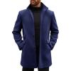 Runcati Mens Pea Coats Single Breasted Stand Collar Casual Slim Fit Trench Coat Mid Long Winter Overcoat with Pockets(Navy)