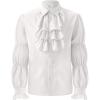 Runcati Mens Pirate Shirt Ruffle Victorian Renaissance Vampire Poet Puffy Shirts Gothic Steampunk Medieval Costume(White)