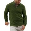 Runcati Mens Quarter Zip Pullover Sweater Casual Mock Neck Slim Fit Checkered Knitted Polo Sweaters(Army Green)