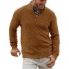 Runcati Mens Quarter Zip Pullover Sweater Casual Mock Neck Slim Fit Checkered Knitted Polo Sweaters(Brown)