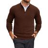 Runcati Mens Quarter Zip Pullover Sweater Casual Mock Neck Slim Fit Checkered Knitted Polo Sweaters(Coffee)