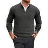 Runcati Mens Quarter Zip Pullover Sweater Casual Mock Neck Slim Fit Checkered Knitted Polo Sweaters(Dark Grey)