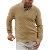 Runcati Mens Quarter Zip Pullover Sweater Casual Mock Neck Slim Fit Checkered Knitted Polo Sweaters(Khaki)