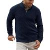 Runcati Mens Quarter Zip Pullover Sweater Casual Mock Neck Slim Fit Checkered Knitted Polo Sweaters(Navy Blue)