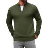 Runcati Mens Quarter Zip Sweater Long Sleeve Slim Fit Pullover Mock Neck Casual Ribbed Knit Polo Sweaters(Army Green)