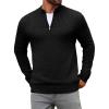 Runcati Mens Quarter Zip Sweater Long Sleeve Slim Fit Pullover Mock Neck Casual Ribbed Knit Polo Sweaters(Black)