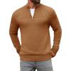 Runcati Mens Quarter Zip Sweater Long Sleeve Slim Fit Pullover Mock Neck Casual Ribbed Knit Polo Sweaters(Brown)