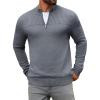 Runcati Mens Quarter Zip Sweater Long Sleeve Slim Fit Pullover Mock Neck Casual Ribbed Knit Polo Sweaters(Grey)