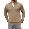 Runcati Mens Quarter Zip Sweater Long Sleeve Slim Fit Pullover Mock Neck Casual Ribbed Knit Polo Sweaters(Khaki)