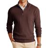 Runcati Mens Quarter-Zip Pullover Sweater Casual Mock Neck Winter Warm Ribbed Polo Sweaters(Coffee)