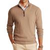 Runcati Mens Quarter-Zip Pullover Sweater Casual Mock Neck Winter Warm Ribbed Polo Sweaters(Khaki)