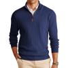 Runcati Mens Quarter-Zip Pullover Sweater Casual Mock Neck Winter Warm Ribbed Polo Sweaters(Navy)