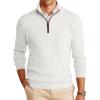 Runcati Mens Quarter-Zip Pullover Sweater Casual Mock Neck Winter Warm Ribbed Polo Sweaters(White)