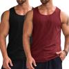 Runcati Men’s Ribbed Tank Tops Knit Sleeveless Workout T Shirt Muscle Gym Fitness Tee(Black/Burgundy)
