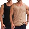 Runcati Men’s Ribbed Tank Tops Knit Sleeveless Workout T Shirt Muscle Gym Fitness Tee(Black/Khaki)