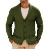 Runcati Mens Shawl Collar Cardigan Sweater Button Down Textured Knit Sweaters Casual Chunky Cardigan with Pockets(Army Green)