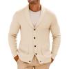 Runcati Mens Shawl Collar Cardigan Sweater Button Down Textured Knit Sweaters Casual Chunky Cardigan with Pockets(Beige)