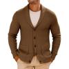 Runcati Mens Shawl Collar Cardigan Sweater Button Down Textured Knit Sweaters Casual Chunky Cardigan with Pockets(Brown)