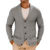 Runcati Mens Shawl Collar Cardigan Sweater Button Down Textured Knit Sweaters Casual Chunky Cardigan with Pockets(Grey)