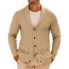Runcati Mens Shawl Collar Cardigan Sweater Button Down Textured Knit Sweaters Casual Chunky Cardigan with Pockets(Khaki)