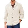 Runcati Mens Shawl Collar Cardigan Sweater Cable Knitted Button Down Sweaters Chunky Fall Winter Outwear(Beige)