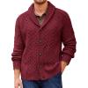 Runcati Mens Shawl Collar Cardigan Sweater Cable Knitted Button Down Sweaters Chunky Fall Winter Outwear(Burgundy)