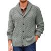 Runcati Mens Shawl Collar Cardigan Sweater Cable Knitted Button Down Sweaters Chunky Fall Winter Outwear(Grey)