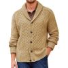 Runcati Mens Shawl Collar Cardigan Sweater Cable Knitted Button Down Sweaters Chunky Fall Winter Outwear(Khaki)