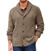 Runcati Mens Shawl Collar Cardigan Sweater Cable Knitted Button Down Sweaters Chunky Fall Winter Outwear(Light Brown)