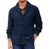 Runcati Mens Shawl Collar Cardigan Sweater Cable Knitted Button Down Sweaters Chunky Fall Winter Outwear(Navy Blue)