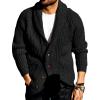 Runcati Mens Shawl Collar Cardigan Sweaters Button Down Open Front Knitwear Cable Knitted Ribbed Jackets Outwear(Black)